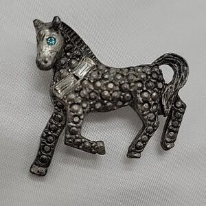 Vintage Pony Horse Brooch Pin Rhinestone Eyes